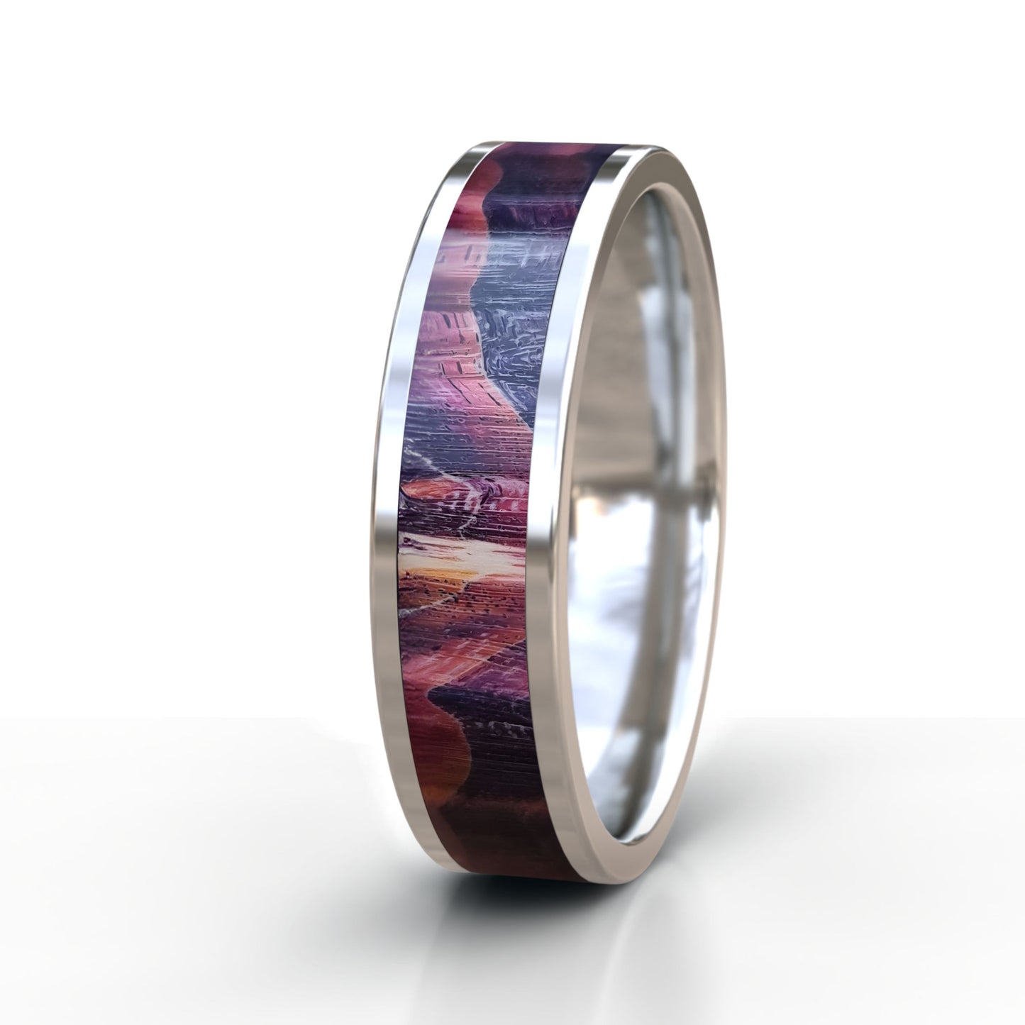 Red Burl Wood Ring - Silver