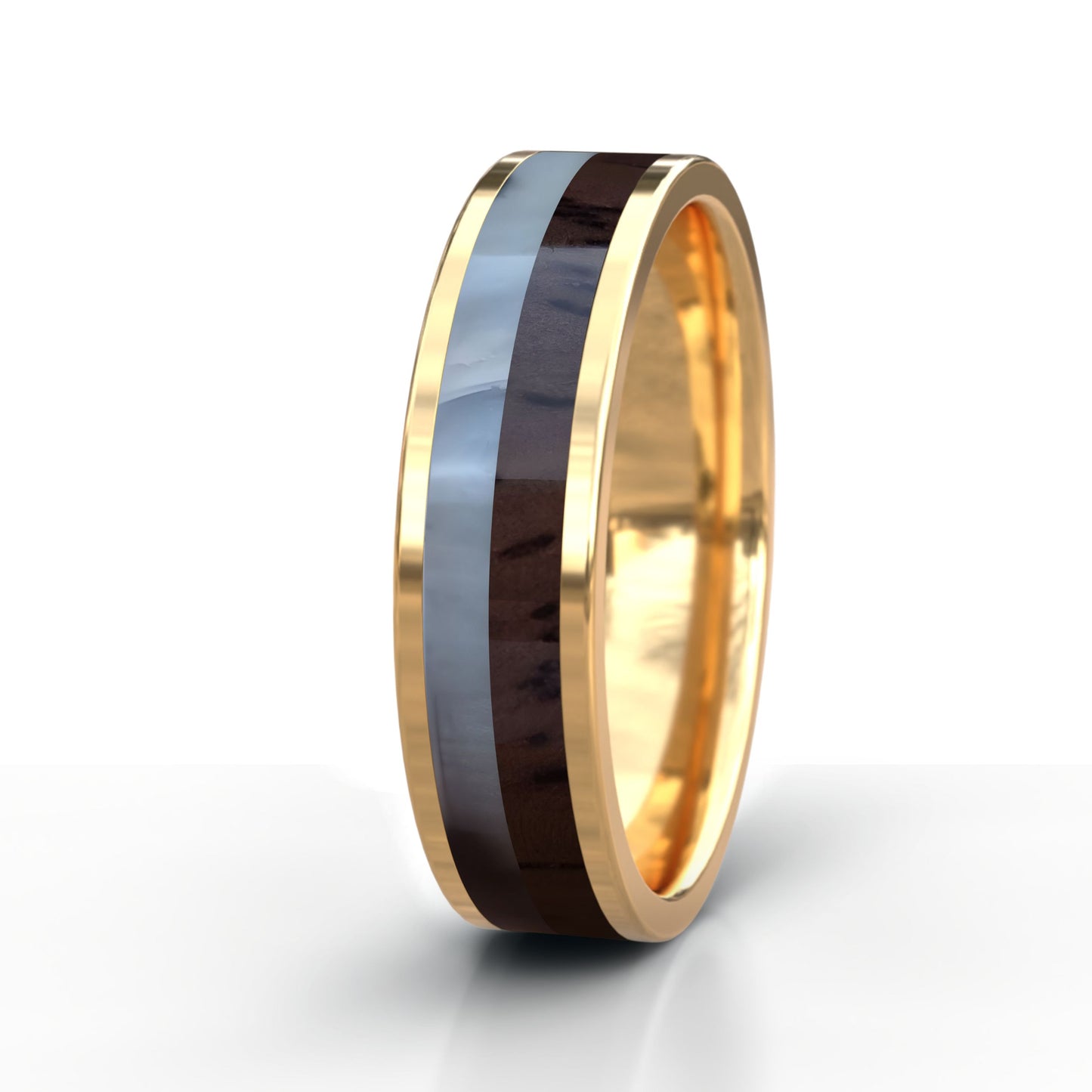 Gold Ring with Kudu Horn and Wood Inlay