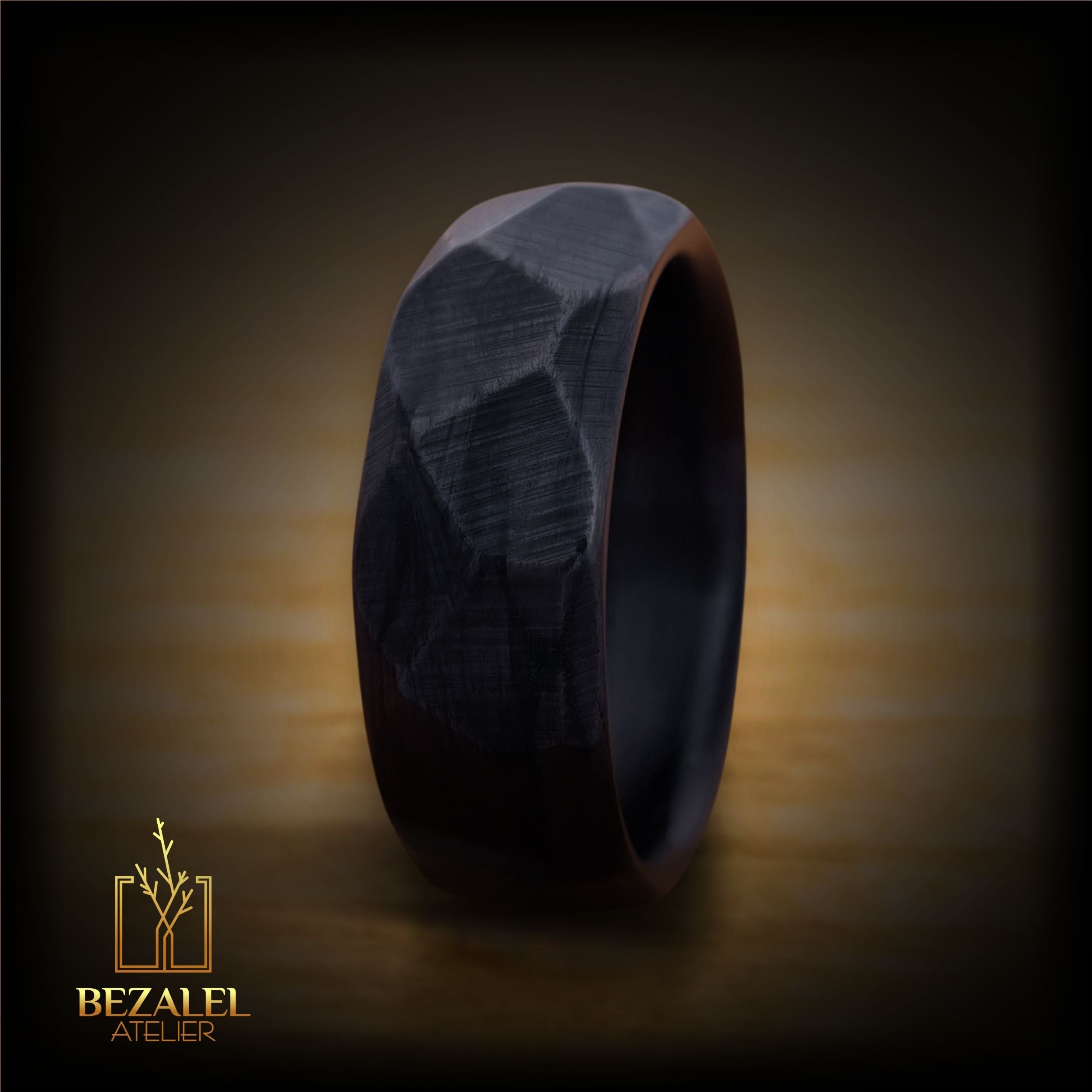 Carbon Fibre Rings Hammered bezalelatelier