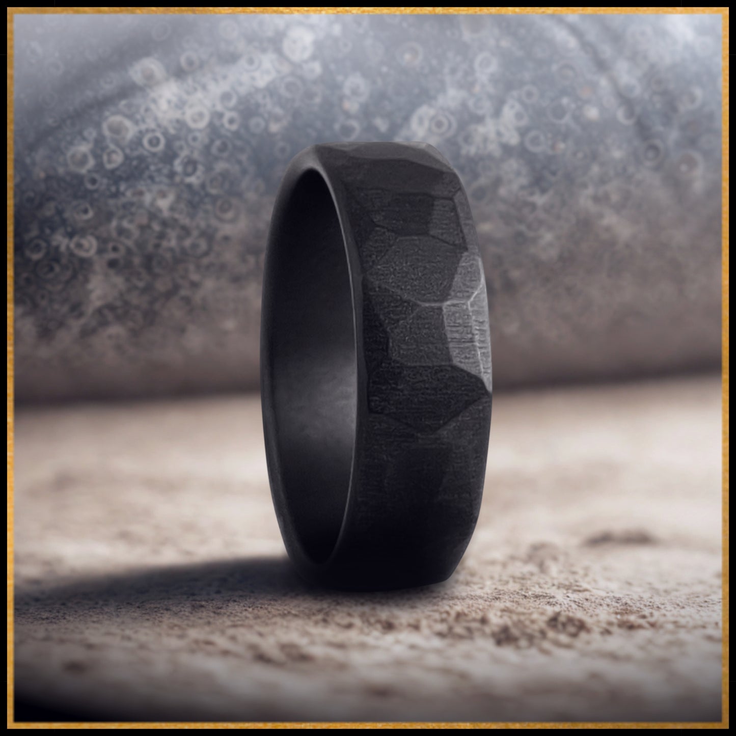 Titan Zirconium Ring – Hammered Black Men’s Wedding Band
