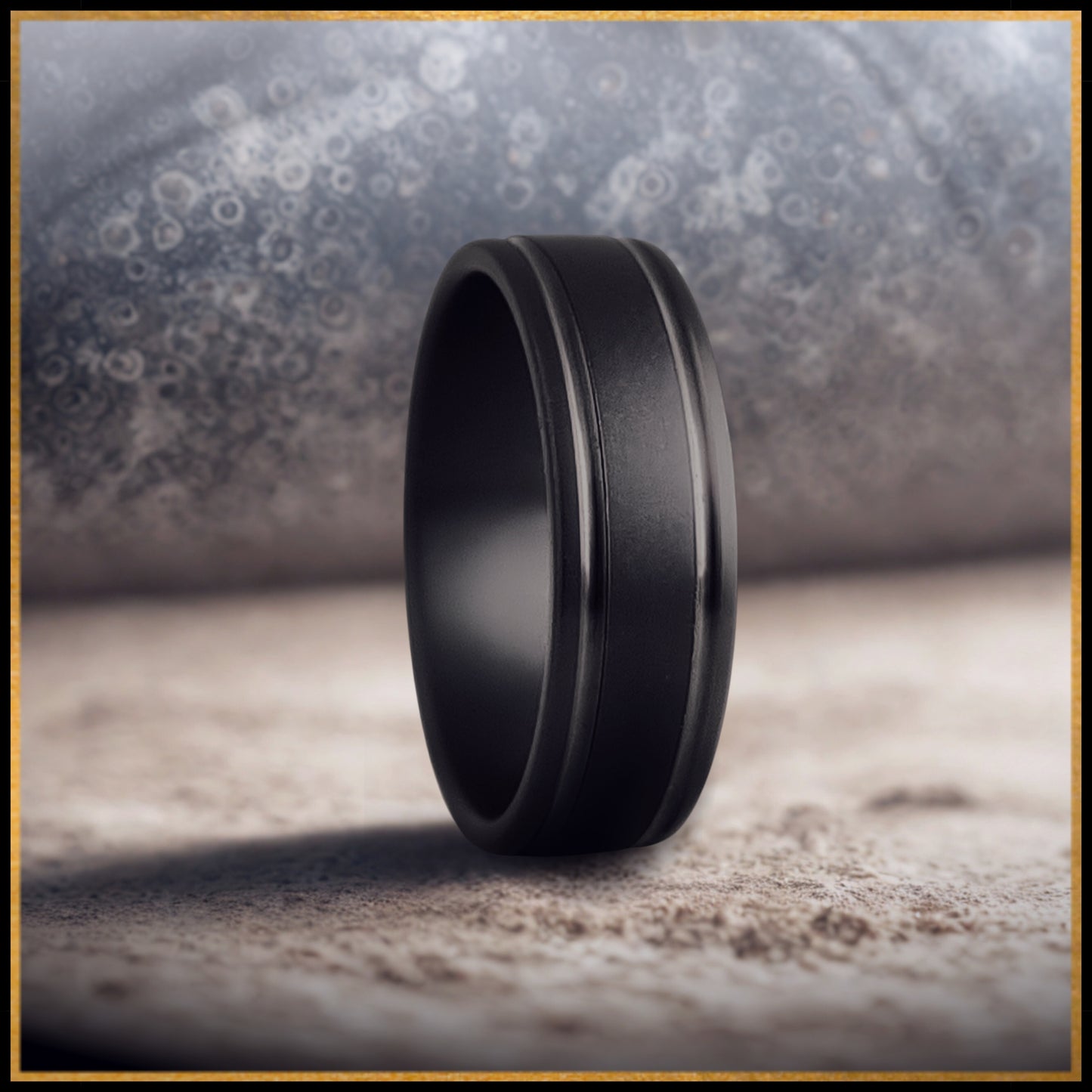 Vega Zirconium Ring – Grooved Black Men’s Wedding Band