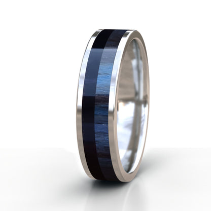 Sterling Silver Ring with Buffalo Horn and Wood Inlay