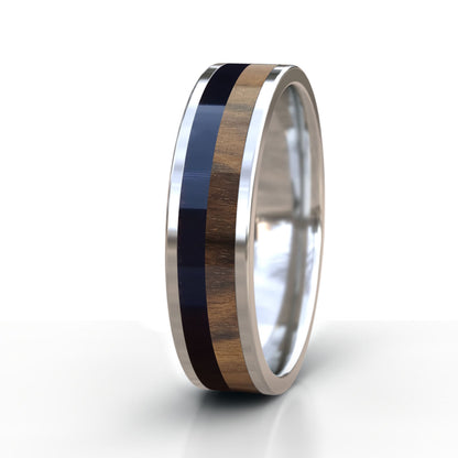 Sterling Silver Ring with Buffalo Horn and Wood Inlay
