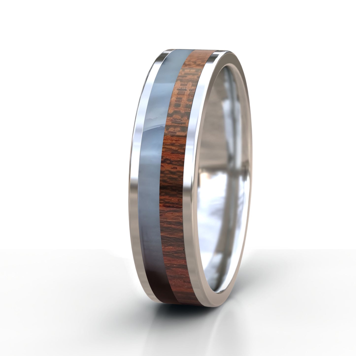 Sterling Silver Ring with Kudu Horn and Wood Inlay