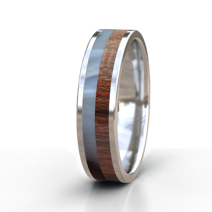 Sterling Silver Ring with Kudu Horn and Wood Inlay