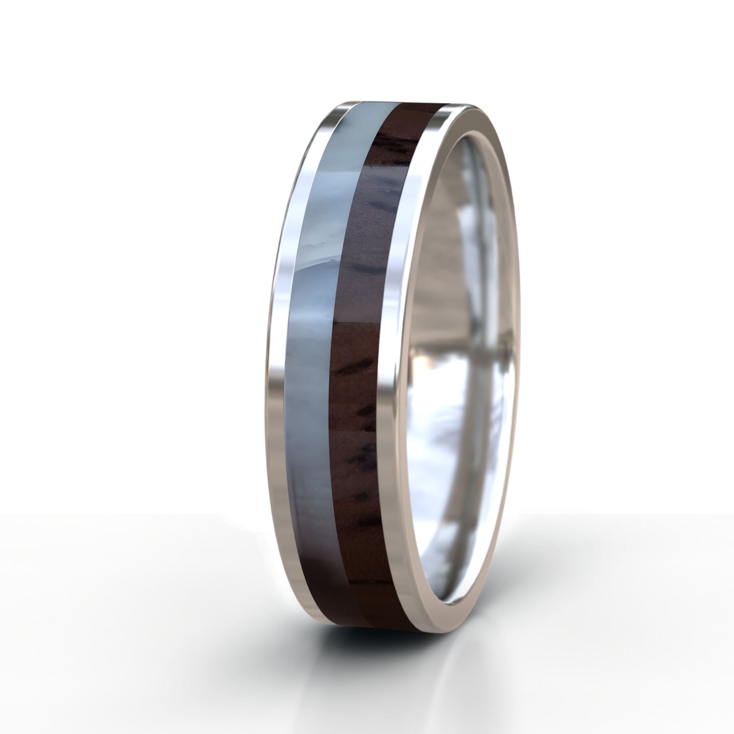 Sterling Silver Ring with Kudu Horn and Wood Inlay