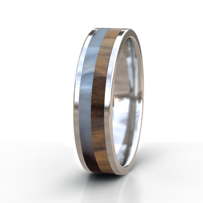 Sterling Silver Ring with Kudu Horn and Wood Inlay