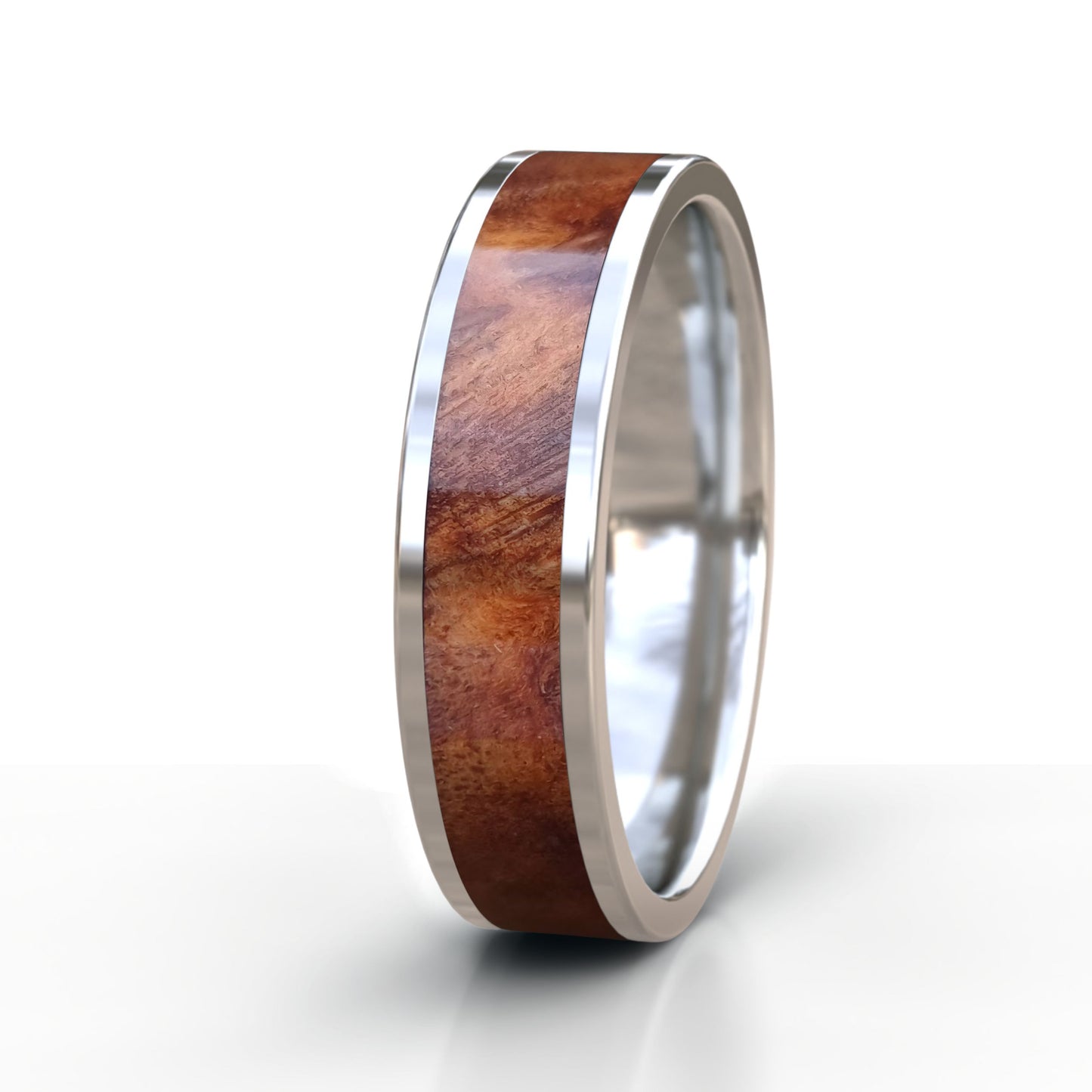 Orange Burl Wood Ring - Silver
