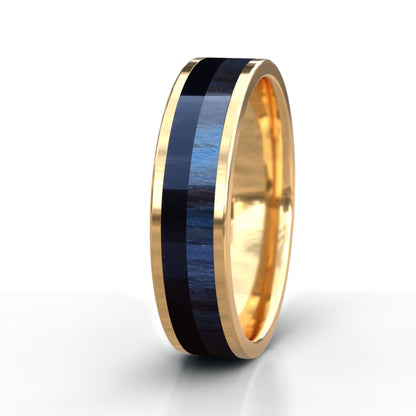 Gold Ring with Buffalo Horn and Wood Inlay