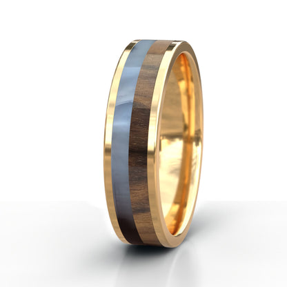 Gold Ring with Kudu Horn and Wood Inlay