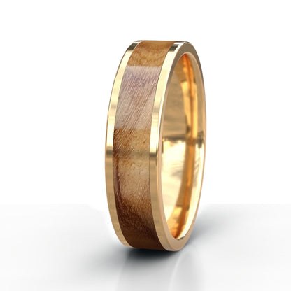 Gold Ring with Wood Inlay