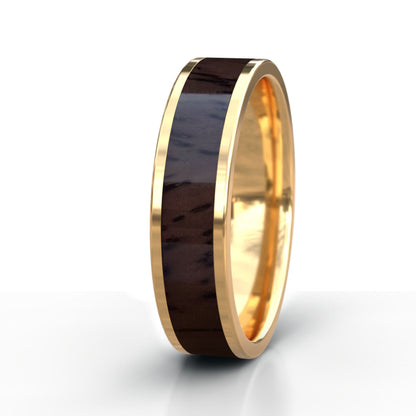 Gold Ring with Wood Inlay