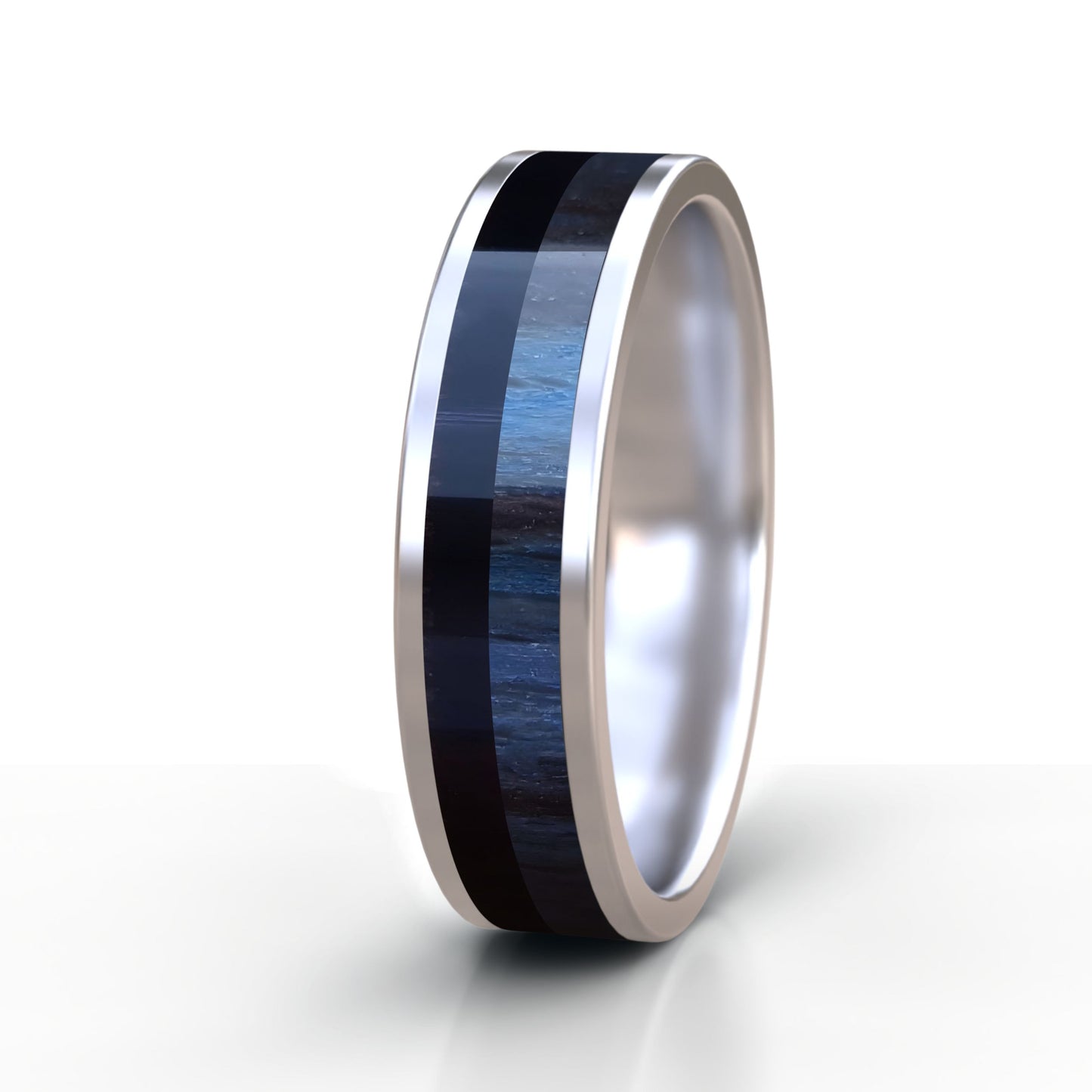 Stainless Steel Ring with Buffalo Horn and Wood Inlay