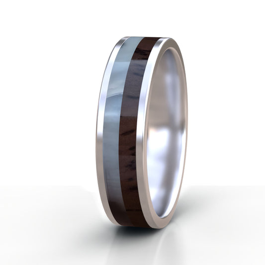 Stainless Steel Ring with Kudu Horn and Wood Inlay