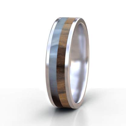 Stainless Steel Ring with Kudu Horn and Wood Inlay