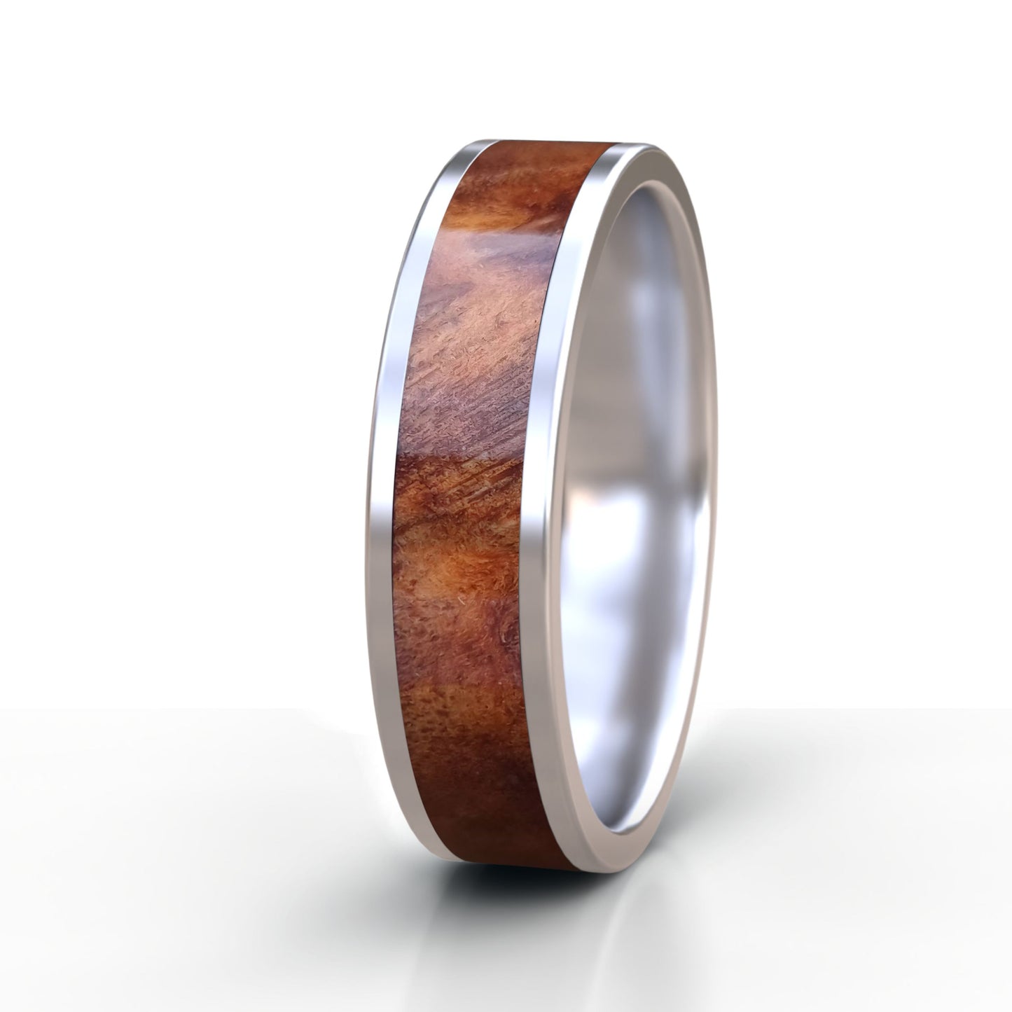 Orange Burl Wood Ring - Stainless Steel