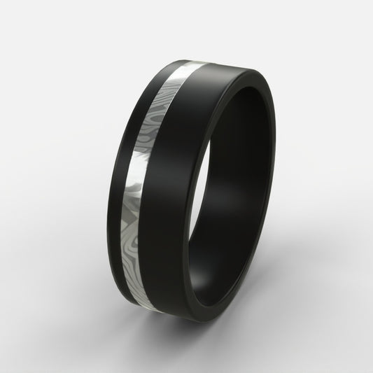Black Zirconium Line Inlay ring - Damascus