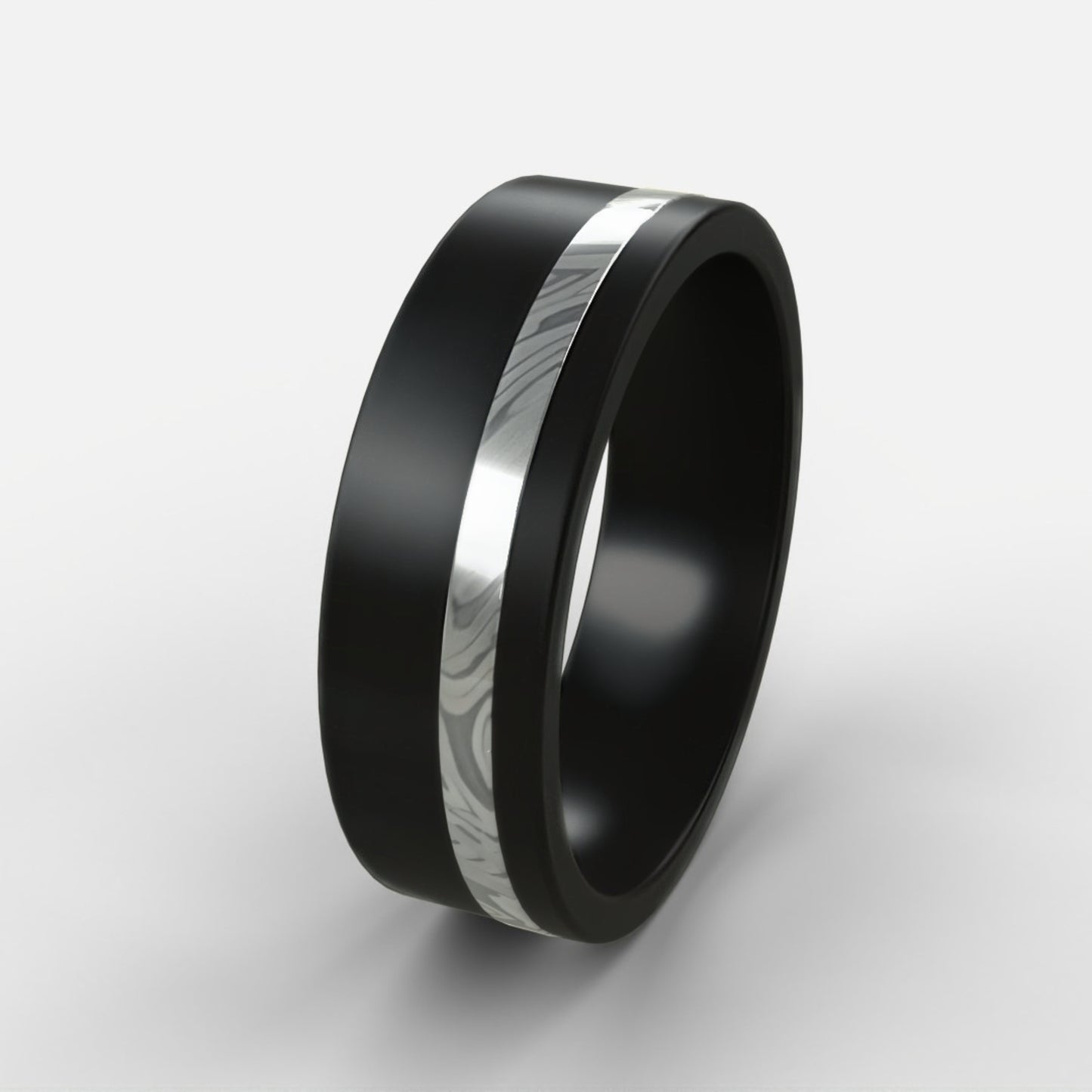 Black Zirconium Line Inlay ring - Damascus