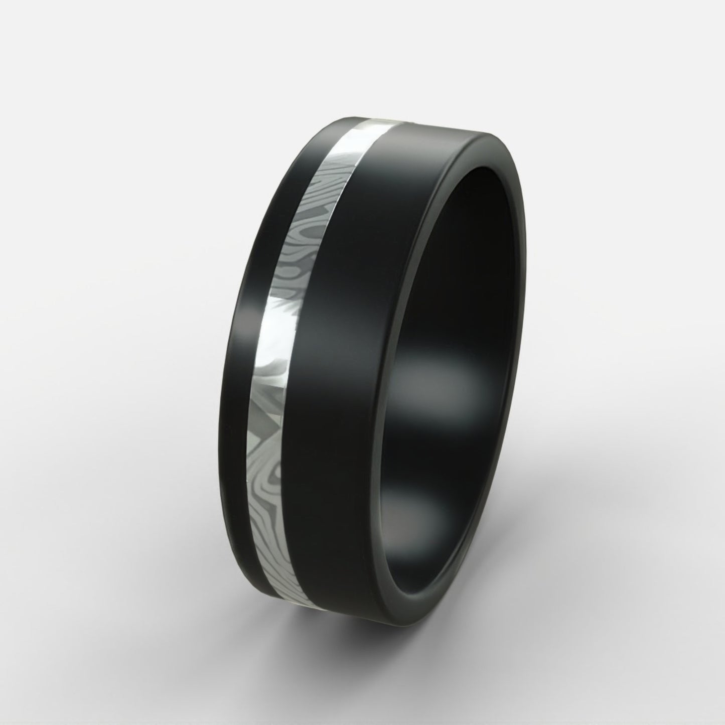 Black Zirconium Line Inlay ring - Damascus