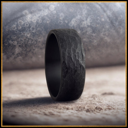 Draco Zirconium Ring – Rustic Black Men’s Wedding Band