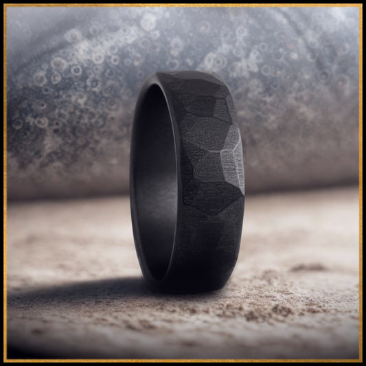 Titan Zirconium Ring – Hammered Black Men’s Wedding Band