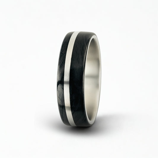 Men’s Titanium Ring with Dual Carbon Fibre Sleeves – Matte Finish, Modern & Durable