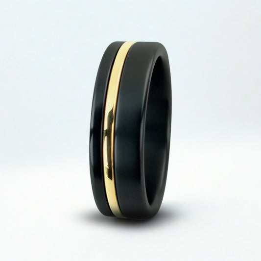Men’s Black Zirconium Ring with 9ct Gold Inlay – Elegant, Durable & Distinctive