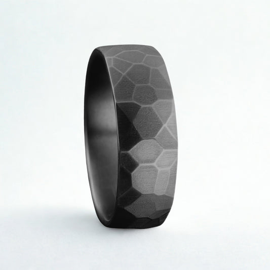 Men’s Hammered Black Zirconium Ring – Rugged, Durable & Hypoallergenic