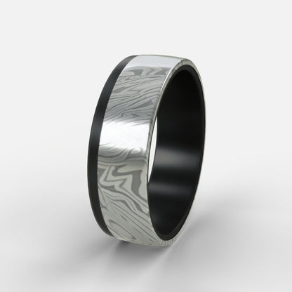 Black Zirconium Sleeve ring - Titanium Damascus